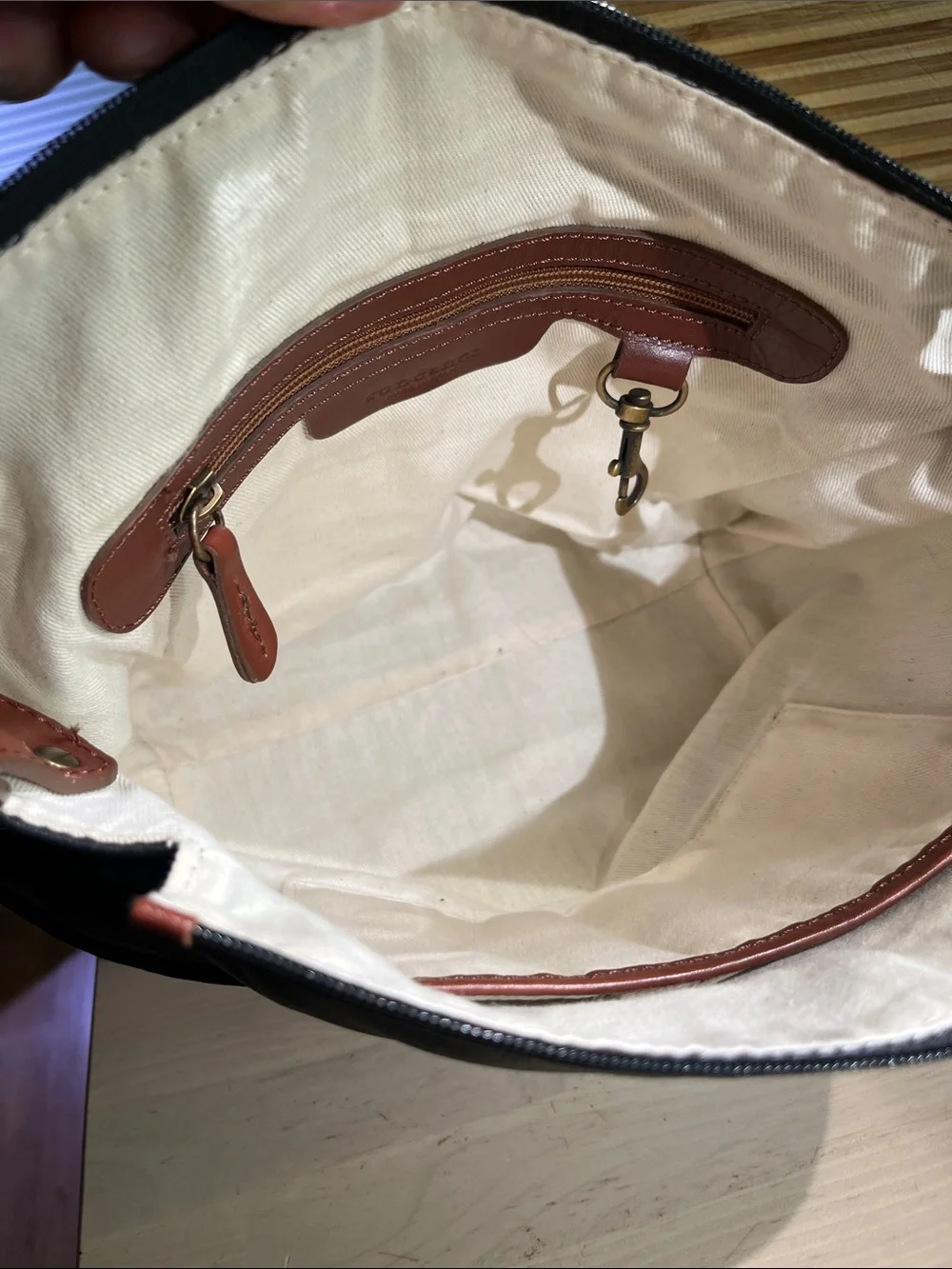 Sundance Black/Chestnut Brown Leather Accent with Cream Interior hobo bag